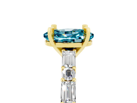 Yellow gold Oval Cut Blue Topaz Solitaire with Side Baguettes and Channel Set Band_5