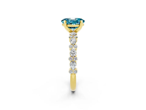 Yellow gold Oval Cut Blue Topaz Solitaire with Side Stones, Pave Band, Four-Prong Setting_26