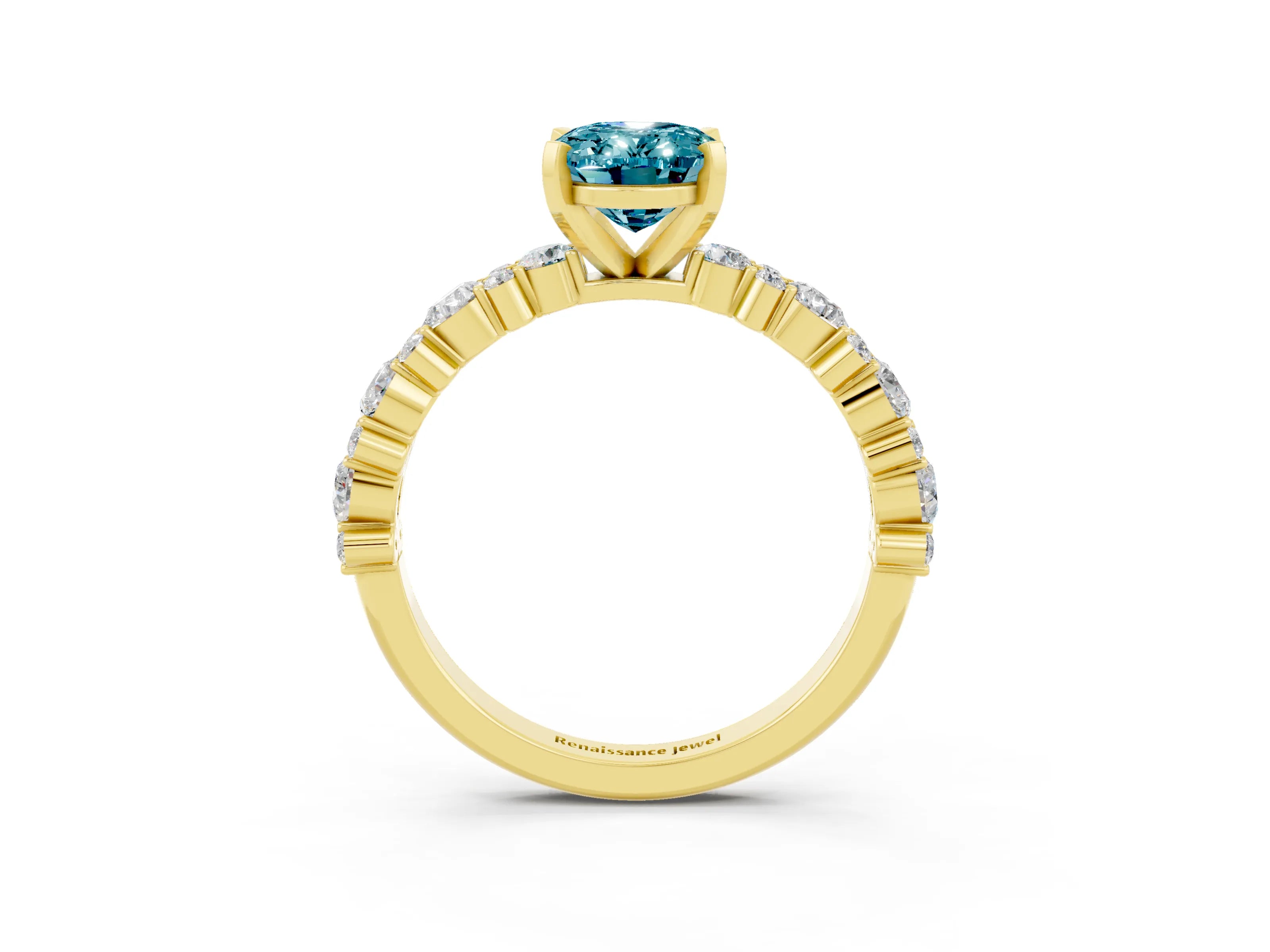 Yellow gold Oval Cut Blue Topaz Solitaire with Side Stones, Pave Band, Four-Prong Setting_27