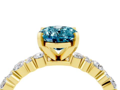 Yellow gold Oval Cut Blue Topaz Solitaire with Side Stones, Pave Band, Four-Prong Setting_28