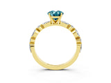 Yellow gold Oval Cut Blue Topaz Solitaire with Side Stones on a Pavé Band and Four-Prong Setting_3