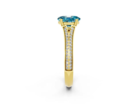 Yellow gold Oval Cut Blue Topaz Split Shank Engagement Ring with Pavé Band_2