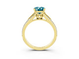 Yellow gold Oval Cut Blue Topaz Split Shank Engagement Ring with Pavé Band_3