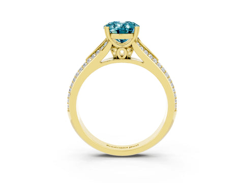 Yellow gold Oval Cut Blue Topaz Split Shank Engagement Ring with Pavé Band_3