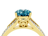 Yellow gold Oval Cut Blue Topaz Split Shank Engagement Ring with Pavé Band_4