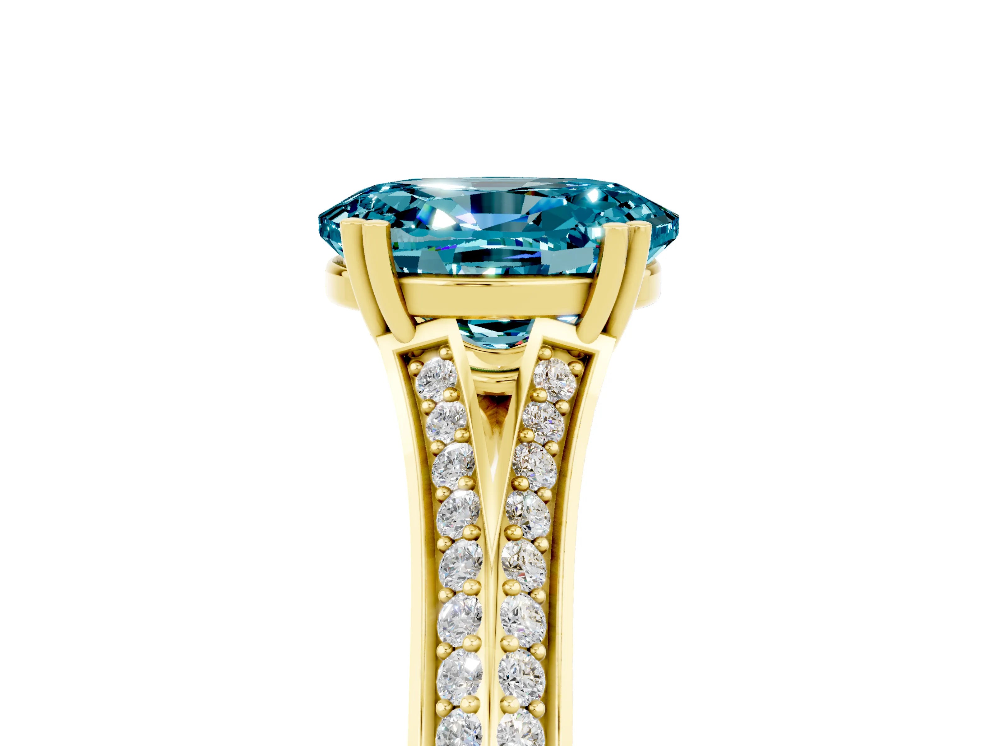 Yellow gold Oval Cut Blue Topaz Split Shank Engagement Ring with Pavé Band_5