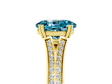 Yellow gold Oval Cut Blue Topaz Split Shank Engagement Ring with Pavé Band_5