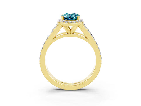 Yellow gold Oval Cut Blue Topaz Split Shank Halo Ring with Four-Prong Setting_15
