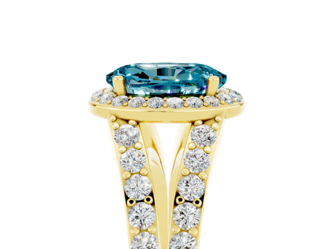 Yellow gold Oval Cut Blue Topaz Split Shank Halo Ring with Four-Prong Setting_17