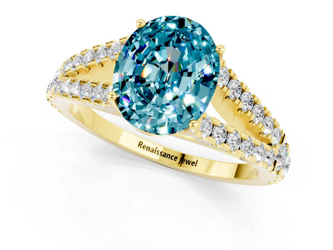 Yellow gold Oval Cut Blue Topaz Split Shank Pavé Engagement Ring with Four-Prong Setting_25
