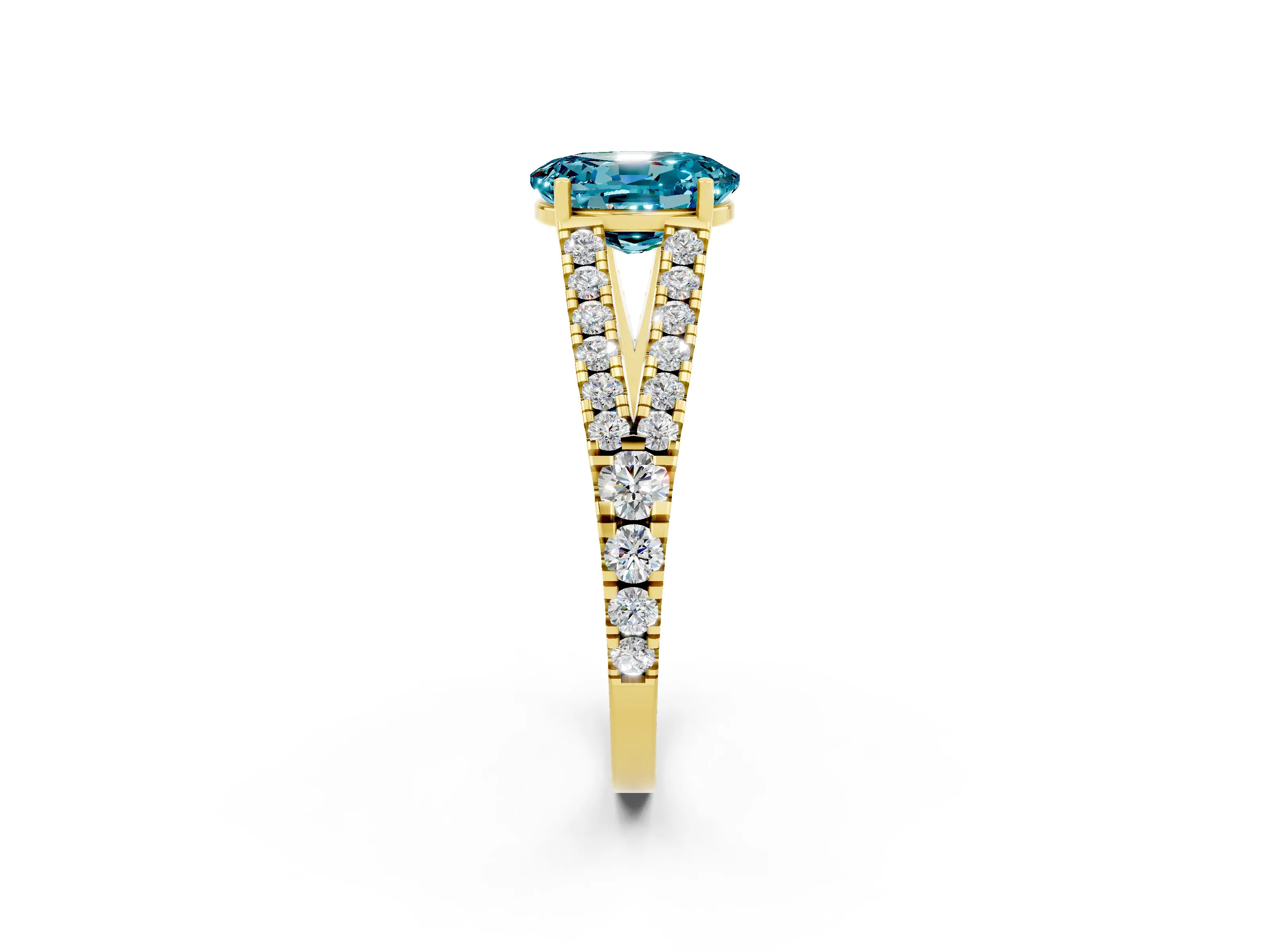 Yellow gold Oval Cut Blue Topaz Split Shank Pavé Engagement Ring with Four-Prong Setting_26