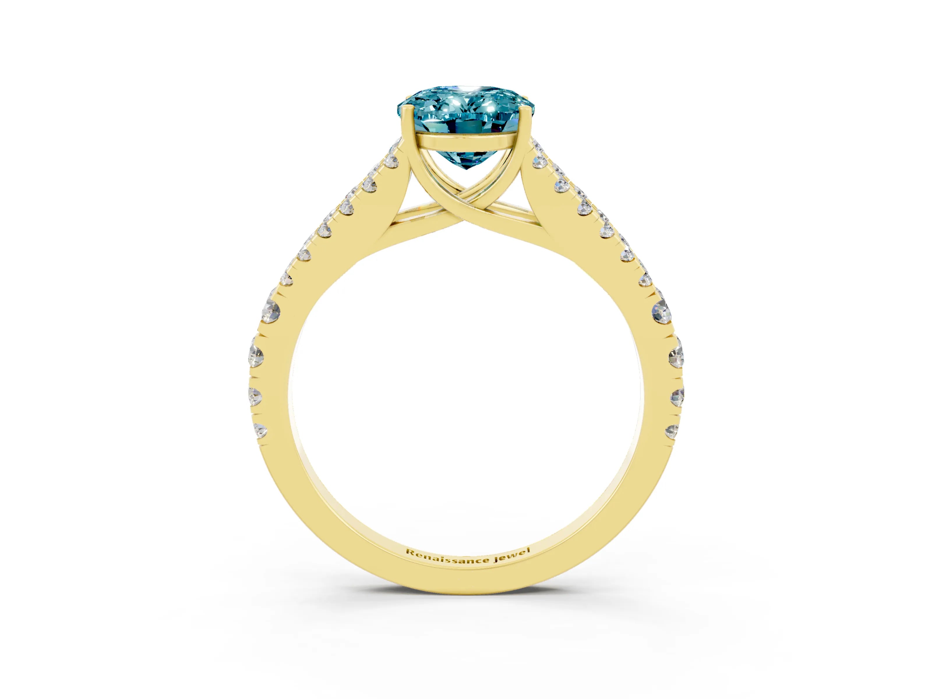 Yellow gold Oval Cut Blue Topaz Split Shank Pavé Engagement Ring with Four-Prong Setting_27