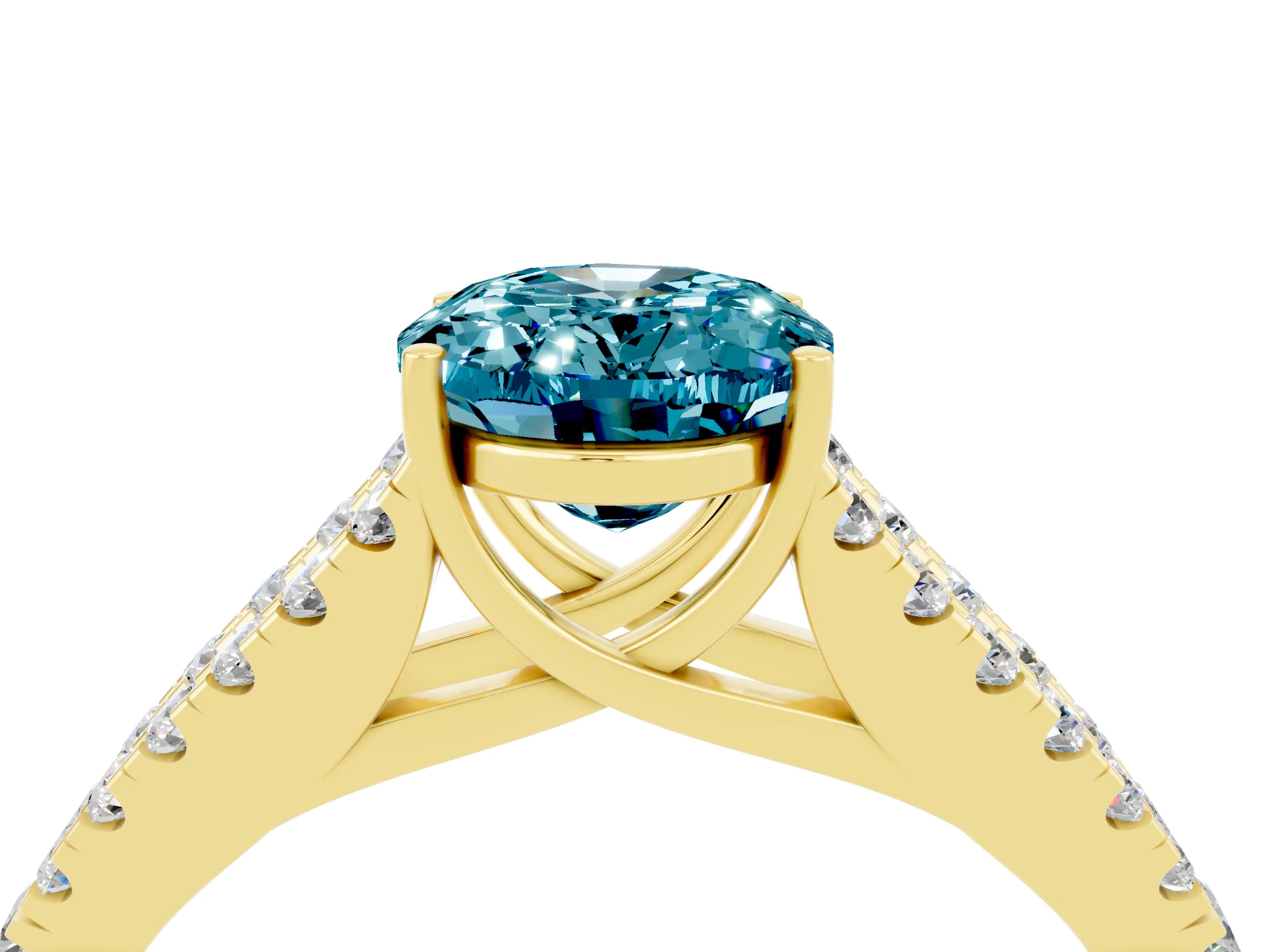Yellow gold Oval Cut Blue Topaz Split Shank Pavé Engagement Ring with Four-Prong Setting_28