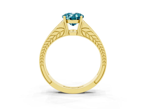 Yellow gold Oval Cut Blue Topaz Split Shank Ring with Pavé Band and Four-Prong Setting_3