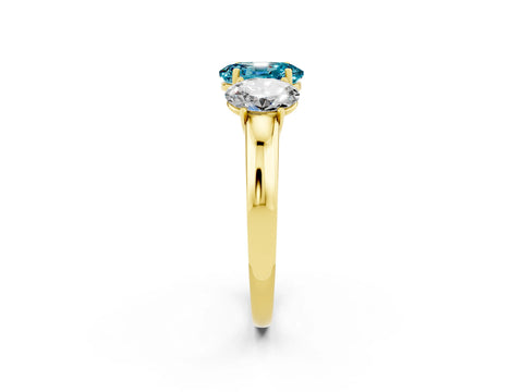 Yellow gold Oval Cut Blue Topaz Three-Stone Ring with Four-Prong Setting and Classic Band_2