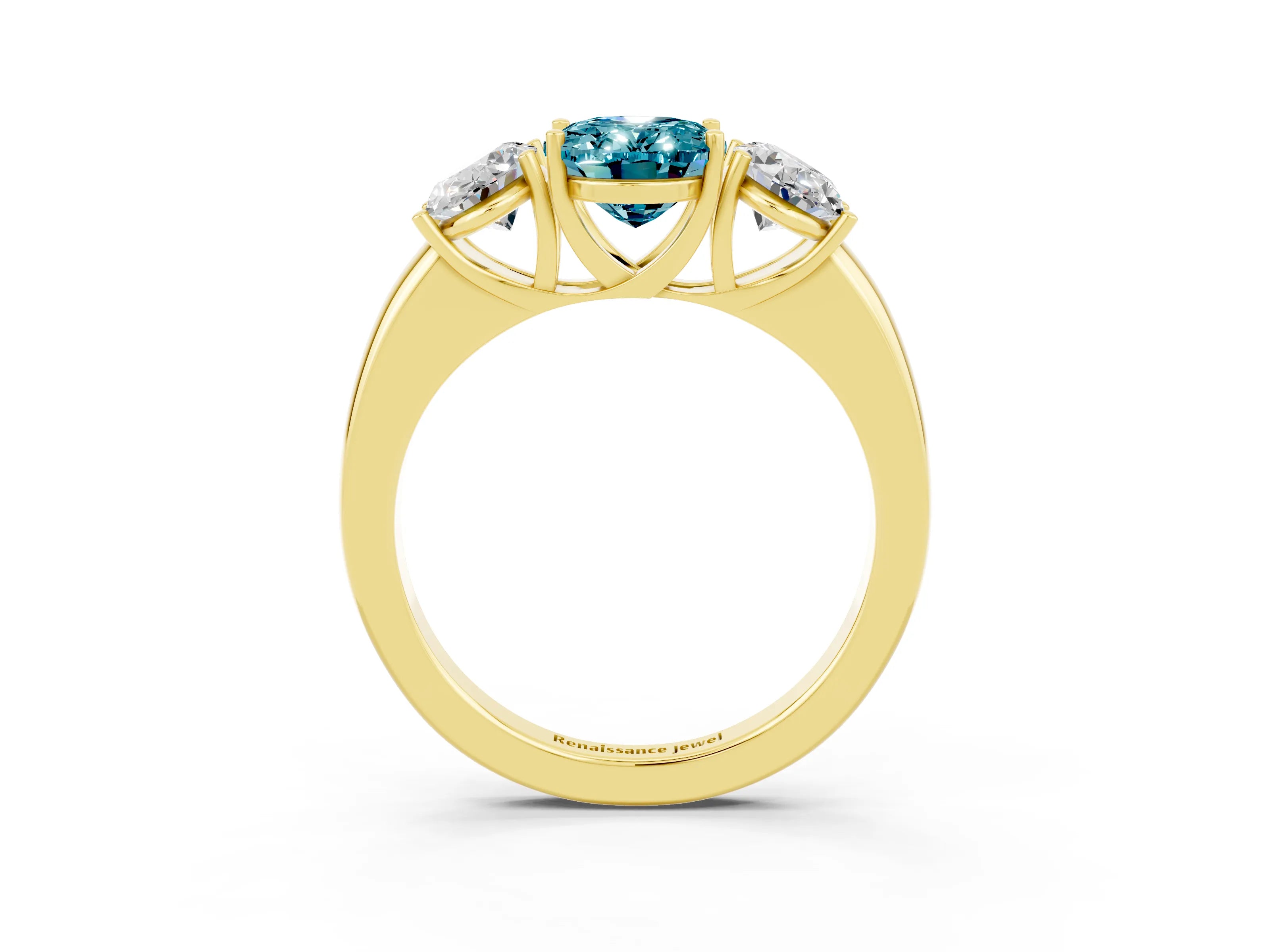 Yellow gold Oval Cut Blue Topaz Three-Stone Ring with Four-Prong Setting and Classic Band_3