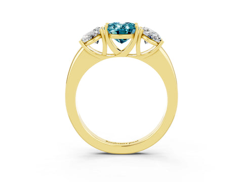 Yellow gold Oval Cut Blue Topaz Three-Stone Ring with Four-Prong Setting and Classic Band_3
