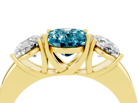 Yellow gold Oval Cut Blue Topaz Three-Stone Ring with Four-Prong Setting and Classic Band_4