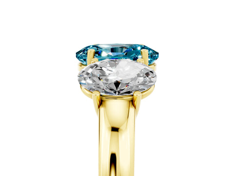 Yellow gold Oval Cut Blue Topaz Three-Stone Ring with Four-Prong Setting and Classic Band_5