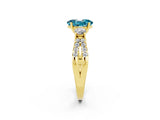 Yellow gold Oval Cut Blue Topaz Three-Stone Ring with Pavé Split Shank and Four-Prong Setting_14