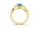Yellow gold Oval Cut Blue Topaz Three-Stone Ring with Pavé Split Shank and Four-Prong Setting_15