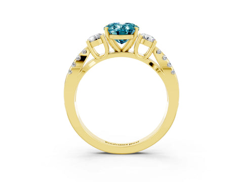Yellow gold Oval Cut Blue Topaz Three-Stone Ring with Pavé Split Shank and Four-Prong Setting_15
