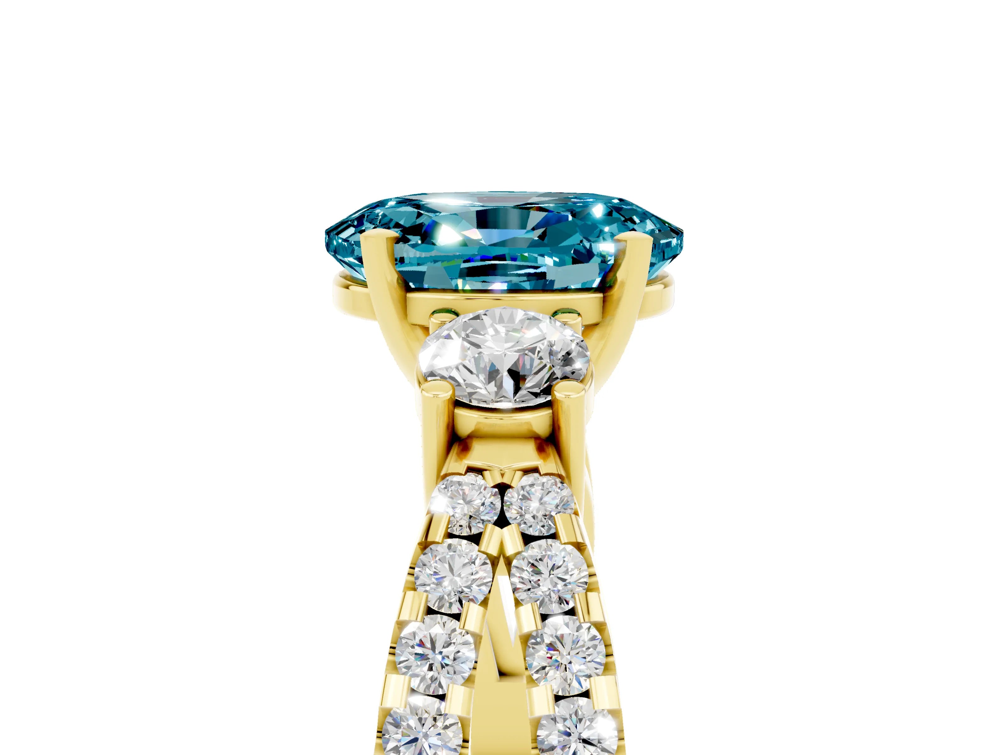Yellow gold Oval Cut Blue Topaz Three-Stone Ring with Pavé Split Shank and Four-Prong Setting_17