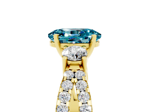 Yellow gold Oval Cut Blue Topaz Three-Stone Ring with Pavé Split Shank and Four-Prong Setting_17