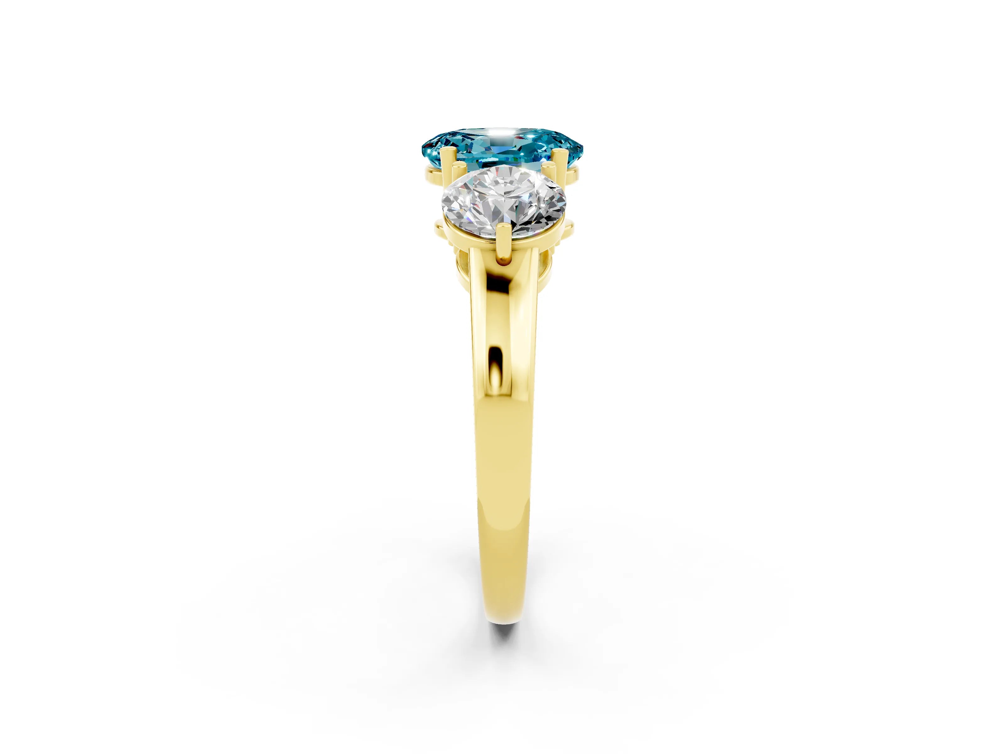 Yellow gold Oval Cut Blue Topaz Three-Stone Ring with Prong Setting and Classic Band_2