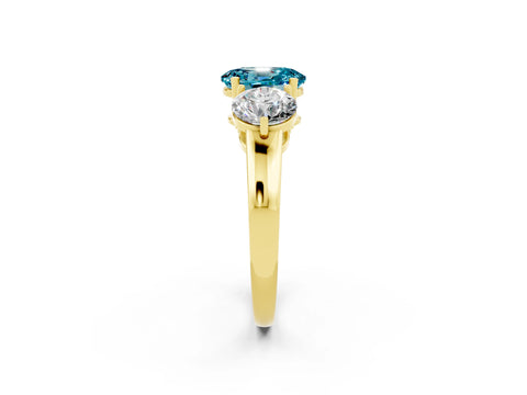 Yellow gold Oval Cut Blue Topaz Three-Stone Ring with Prong Setting and Classic Band_2