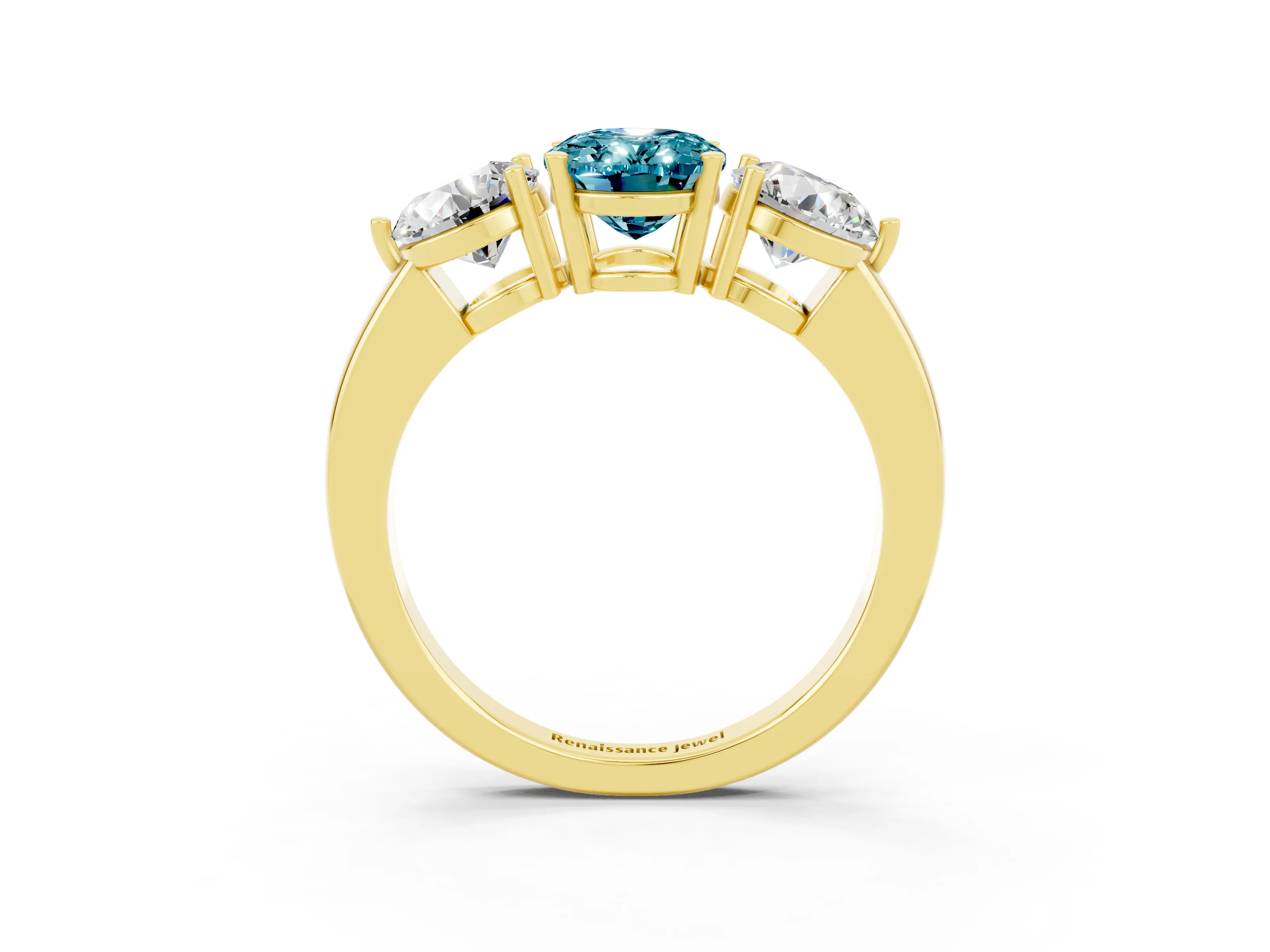 Yellow gold Oval Cut Blue Topaz Three-Stone Ring with Prong Setting and Classic Band_3