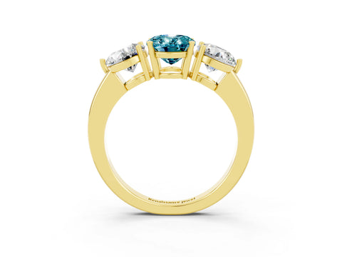 Yellow gold Oval Cut Blue Topaz Three-Stone Ring with Prong Setting and Classic Band_3