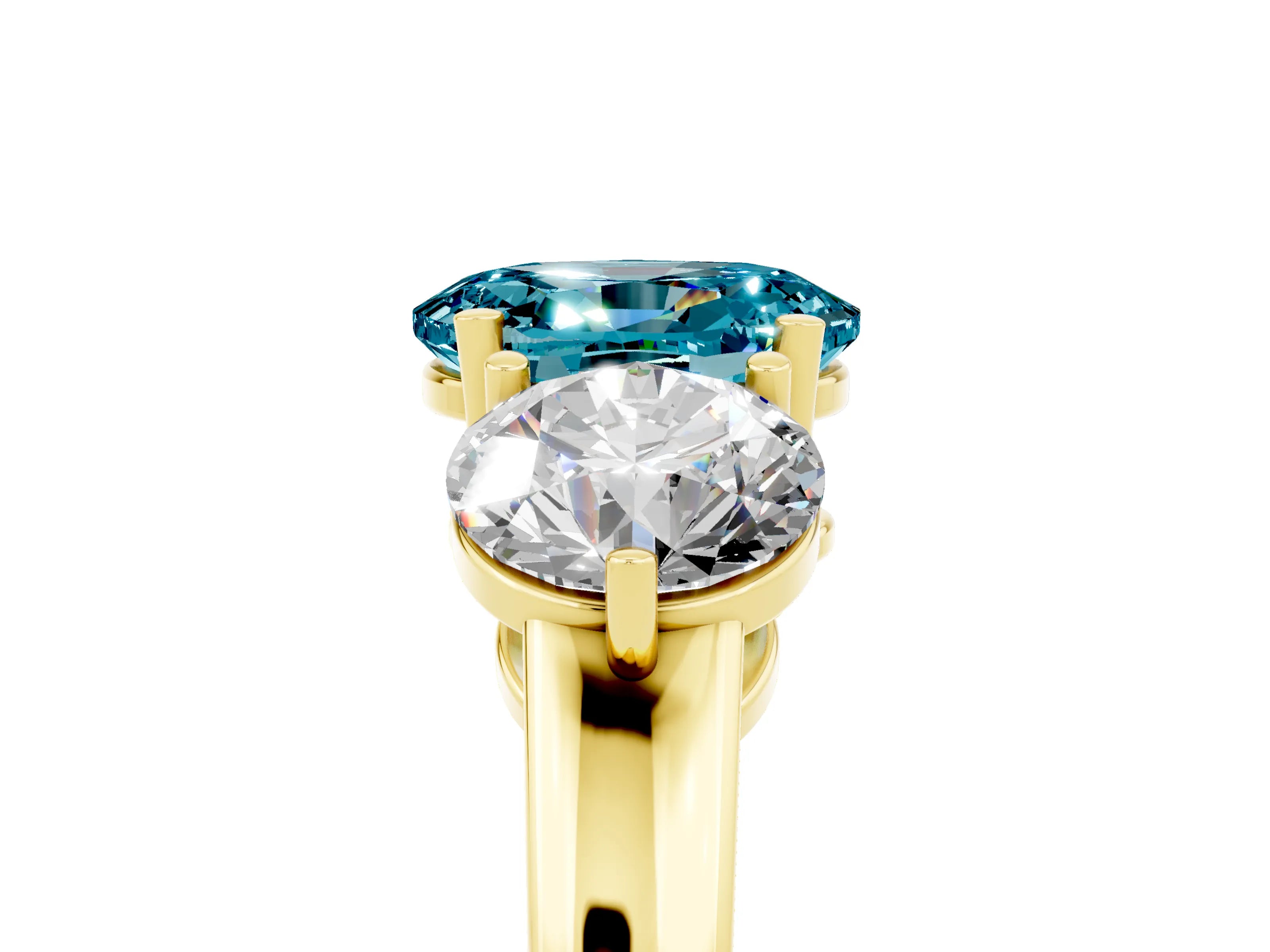 Yellow gold Oval Cut Blue Topaz Three-Stone Ring with Prong Setting and Classic Band_5