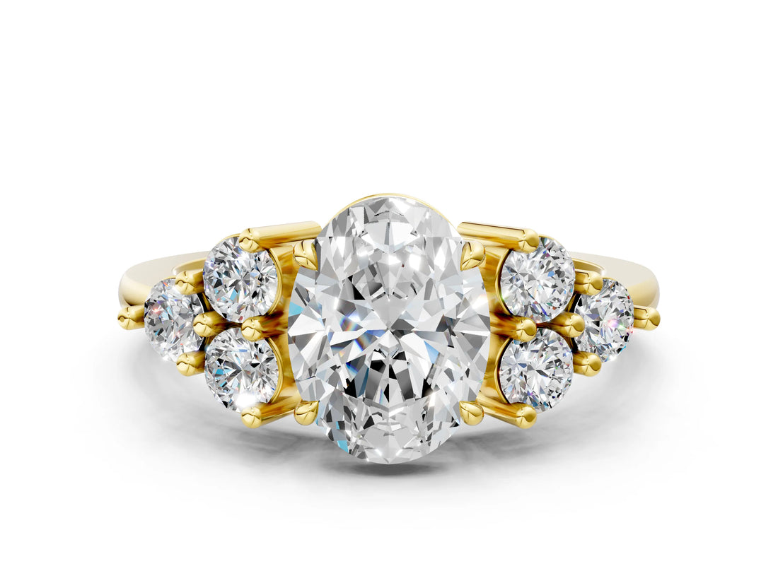Yellow gold Oval Cut Brilliant Diamond Cluster Accent Solitaire Ring with Prong Setting_3