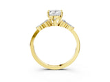 Yellow gold Oval Cut Brilliant Diamond Solitaire Ring with Pear Side Stones and Four-Prong Setting_6