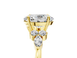 Yellow gold Oval Cut Brilliant Diamond Solitaire Ring with Pear Side Stones and Four-Prong Setting_8