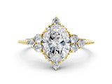 Yellow gold Oval Cut Brilliant Diamond with Cluster Setting on a Beaded Band and Four-Prong Setting_15
