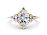 Yellow gold Oval Cut Brilliant Diamond with Cluster Setting on a Beaded Band and Four-Prong Setting_3