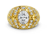 Yellow gold Oval Cut Brilliant Halo Pave Diamond Milgrain Ring_13