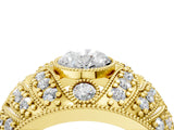 Yellow gold Oval Cut Brilliant Halo Pave Diamond Milgrain Ring_17