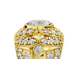 Yellow gold Oval Cut Brilliant Halo Pave Diamond Milgrain Ring_18