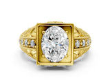 Yellow gold Oval Cut Brilliant Milgrain Filigree Diamond Ring with Square Prong Setting_27