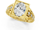 Yellow gold Oval Cut Brilliant Milgrain Filigree Diamond Ring with Square Prong Setting_28