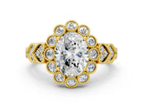 Yellow gold Oval Cut Brilliant Milgrain Pave Heart Band Solitaire Ring_3
