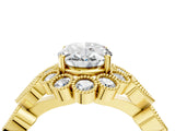 Yellow gold Oval Cut Brilliant Milgrain Pave Heart Band Solitaire Ring_7
