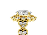 Yellow gold Oval Cut Brilliant Milgrain Pave Heart Band Solitaire Ring_8