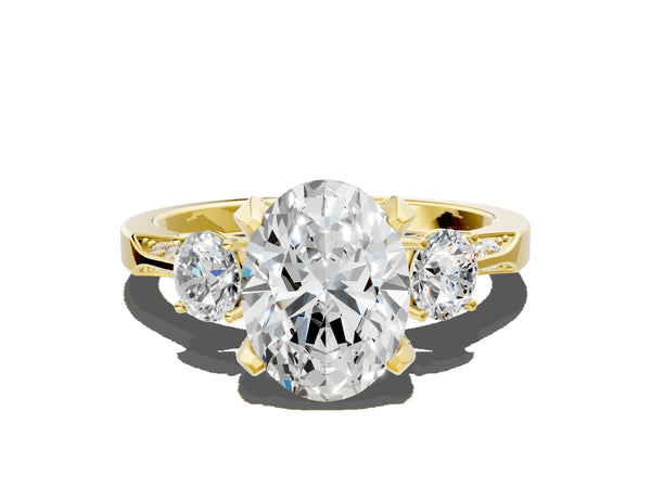 Yellow Gold Oval Three Stone Hidden Halo Engagement Ring Setting