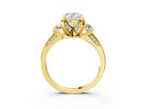 Yellow gold Oval Cut Brilliant Three-Stone Diamond Ring with Pavé Band and Four-Prong Setting_6