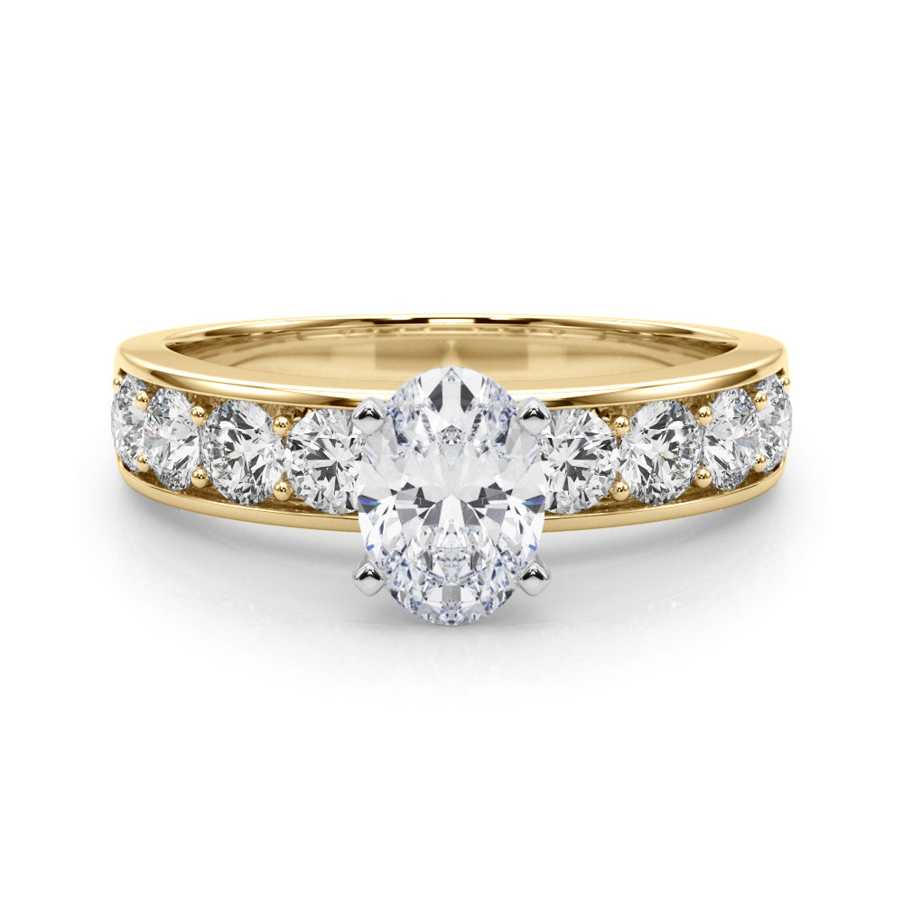 Yellow gold Oval Cut Channel Set Diamond Engagement Ring with Four-Prong Setting 1