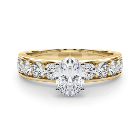 Yellow gold Oval Cut Channel Set Diamond Engagement Ring with Four-Prong Setting 1